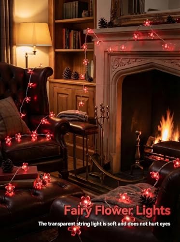 Flower Battery Operated Indoor String Lights 30LED Cherry Blossom Fairy String Lights Waterproof Outdoor for Garden Fence Party Camping Birthday Wedding Room Home Decoration Red - color: Red