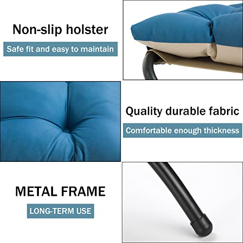 15" Folding Foot Stool for Patio, Small Accent Outdoor Ottoman, Metal Frame Foldable Foot Rest, Upholstered Morden Folding Footstool for Home Living Room Bedroom Washable Sapphire - color: Sapphire