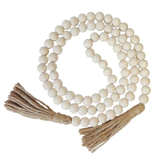 Boho Decor Wood Beads Garland Farmhouse Wall Hanging Decorations Natural Wooden Bead Tassel Decorative for Coffee Table Christmas and Prayer (Nature, 58") - color: Nature, size: 58"