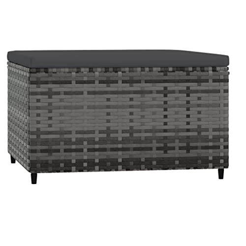 Gray Patio Footrest, Modern Outdoor Ottoman for Garden, Square Poly Rattan Woven Finish, Adjustable Feet, Weather-Resistant, 21.7 in. Wide Lounge Pouf