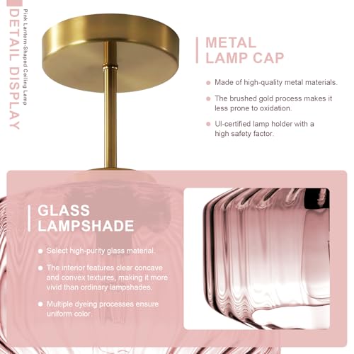 Modern Semi-Flush Mount Light Fixture Blush Pink Ceiling Lamp with Brushed Gold Base, Bedroom Light Fixture for Girls Bedroom, Nursery, Master Suite Hallway - color: Pink, 1-Light