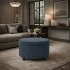 HomePop 28" Round Storage Ottoman - Textured Navy - color: Textured Navy