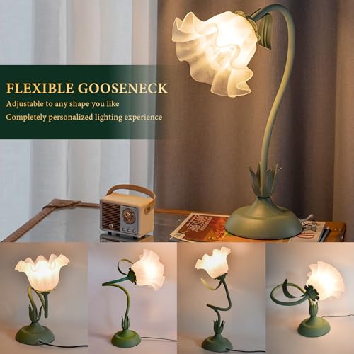 FVTLED Cute Flower Table Lamp, Bedside Vintage Flower Lamp with LED Bulb, 3 Colors Temperature Flower Lamp for Bedroom Living Room Bedside Desk Reading Lighting Table Lamps Home Decoration（Green） - color: Multicolor