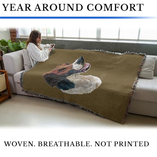 Pure Country Weavers English Foxhound Dog Woven Blanket Sand by Robert May - Gift Cotton Tapestry Throw - Made in The USA - 72" x 54" - color: Sand, size: 72" x 54"