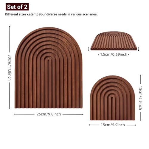 2 Pcs Dark Brown Wood Arch Decor, Boho Shelf & Serving Board for Fireplace Mantel, Kitchen Counter - Vintage Espresso Finish, Mid Century Modern Farmhouse Accents for Living Room, Home Office - color: Brown