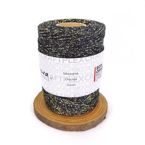 3mm Sparkle Polyester Macramé Cord - 150g/66yds Metallic Glitter Braided Cord for Crocheting Bags, Baskets, Macramé Plant Hangers & DIY Crafts, Machine Washable (17#Black Gold) - color: 17#black Gold