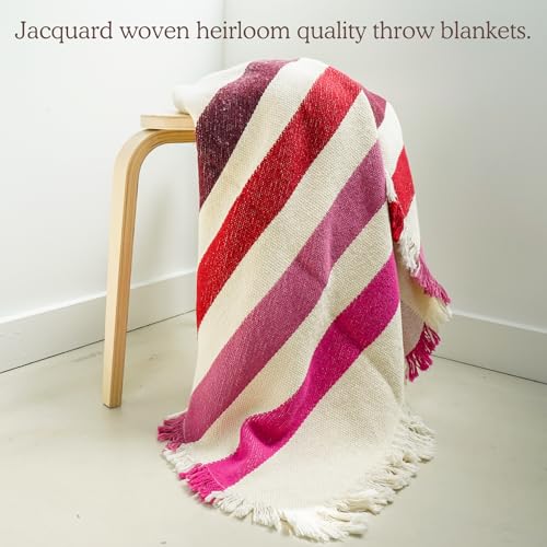 Rosewood Trail Striped Afghan Throw Blanket | Thick & Cozy | Cotton USA Made (73x48) - color: Rosewood Trail