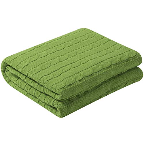 uxcell Cotton Cable Knit Throw Blanket Soft Throw Couch Covers Knitted Blankets for Sofa Bed, Yellow-Green Throw(47" x 70") - color: Yellow-green, size: Throw (47" *78")