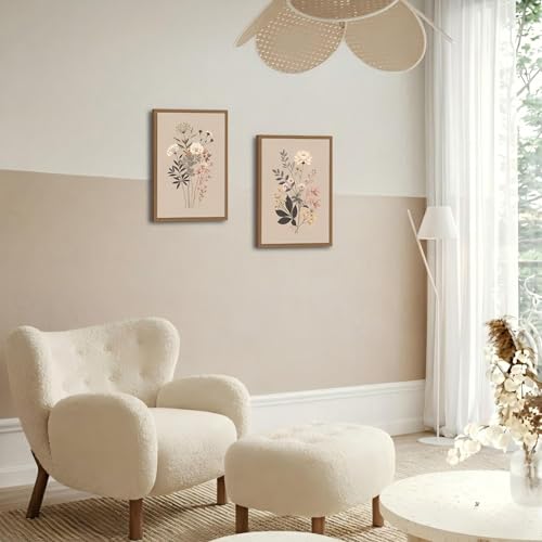 2pcs Framed Botanical Canvas Prints - Neutral Floral Wall Art With Wildflowers - Minimalist Nature Posters For Living Room, Bedroom, Office Decor -Modern Flower Picture 12x16in - color: Retro Natural Wildflowers, size: 12x16in