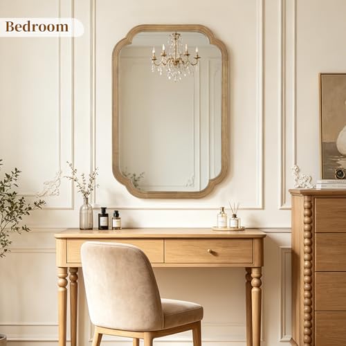 HOMECOOKIN Wood Bathroom Mirror for Wall Decor Arched Rounded Corner Rustic Wood Frame Wall Mirror Home Decorative for Vanity, Living Room, Bedroom, Entryway (20 x 30 inch, Honey A) - color: Honey a, size: 30"L x 20"W