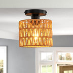 Ceiling Light Fixture,Hand-Woven Rattan Flush Mount Ceiling Light,Farmhouse Light Fixtures Ceiling Mount Boho for Hallway Bedroom Kitchen Entryway Living Room - color: 2 Pack Brown