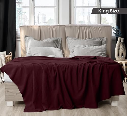 Utopia Bedding 100% Cotton Thermal Blanket Burgundy King Size Soft, Lightweight, Breathable, Cozy Spring and Summer Blankets for Bed, Home Room Decor Gifts for Women and Men (90x108 Inches) - color: Burgundy, size: King