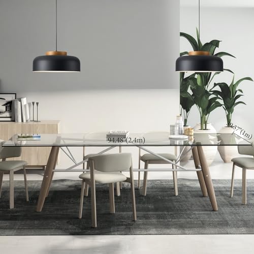 Modern Large Pendant Light Fixture, 17.7 inch,Natural Wood Cap, Matte Black Finish, Simple Pendant Lighting for Kitchen Island, Dining Room, Table - color: Black, size: 17.7 inches