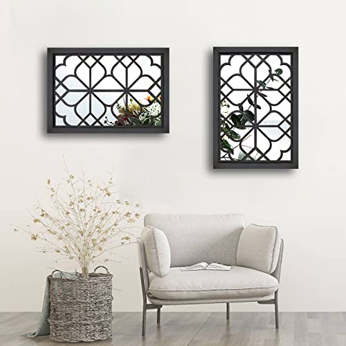 Wocred Set of 2 Rectangular Wall Mirror,Gorgeous Rustic Farmhouse Accent Mirror,Black Entry Mirror for Bathroom Renovation,Bedrooms,Living Rooms and More(11”x15”) - color: Black, size: 11x15 inch - 2 PCS