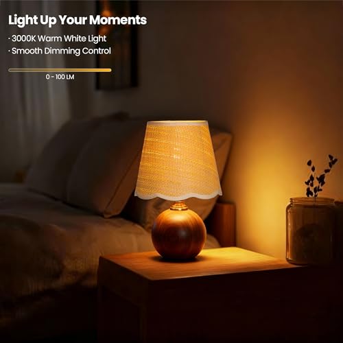 11.4" Modern Wooden Bedside Table Lamp, Small Nightstand Desk Lamp with Fabric Shade, Warm Ambient Light, Dimmable E26 Socket with Bulb Included for Bedroom Living Room (Fabric) - color: Scalloped Fabric+Solid Wood Base