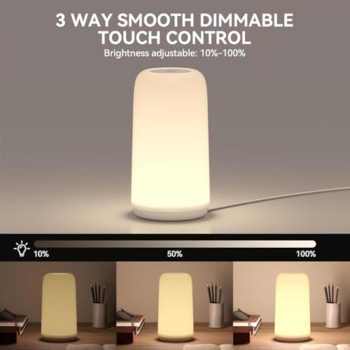 Touch Bedside Table LED Lamp, [Sleek Design & RGB Mode] Multi-Color Dimmable with Warm White Lights, Birthday Gifts for Women Mom, Smart Nightstand Small Lamp for Bedroom Living Room Home Decor - color: White