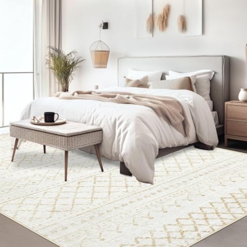 Area Rug for Living Room 10x14: Large Washable Boho Moroccan Rugs Geometric Neutral Rug, Non-Slip Foldable Morden Farmhouse Indoor Floor Carpet for Bedroom Dining Room Home Office（Beige,10'x14'） - color: Beige, size: 10' X 14' (Rectangular)