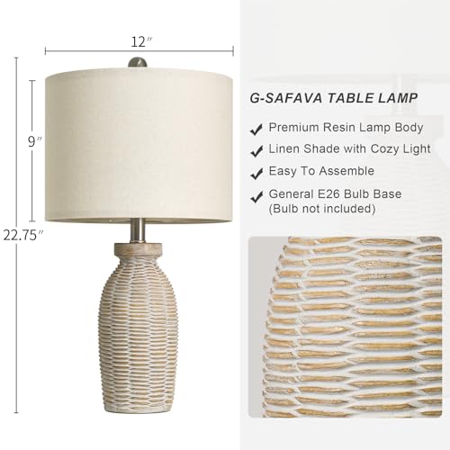 22.75" Table Lamps for Living Room Small Lamps for Bedroom Bedside Lamps Set of 2 Boho Lamps for Night Stands Nightstand Lamp Farmhouse Vintage Rustic Modern Side End Table Lamp Light Home Deco Gifts - color: Grayish White & Wood Accents