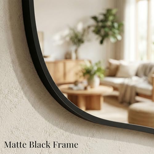 Irregular Wall Mirror 30"x16.5", Small Asymmetrical Mirror for Wall Decor, Matte Black Rust Proof Aluminum, Tempered Glass Wavy Mirror for Powder Room, Entryway & Aesthetic Bedroom - color: Black, size: 30"L x 16.5"W