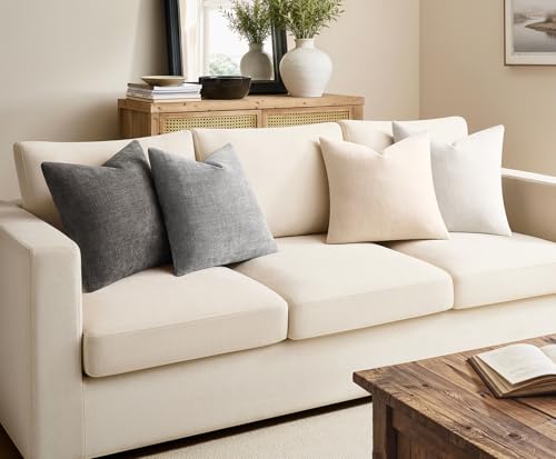 Pack of 4 Throw Pillow Covers 20x20 Inch Chenille Textured Neutral Grey Soft Pillow Covers Solid Decorative Farmhouse Cushion Covers Home Boho Decor for Couch Sofa Bed Living Room - color: Neutral Grey, size: 20" x 20" (Pack of 4)