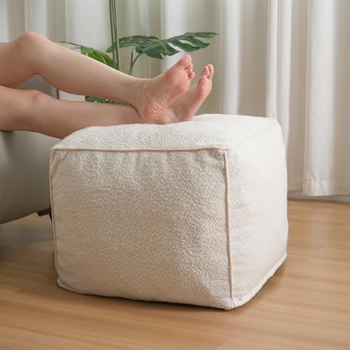 Pouf Ottoman Stuffed Modern Foam Filled Foot Rest Poufs for Living Room Chair Decorative 20 X 15 Inches Boho Relax Stool Floor Poufs Foot Rest for Living Room,Beige - color: Beige
