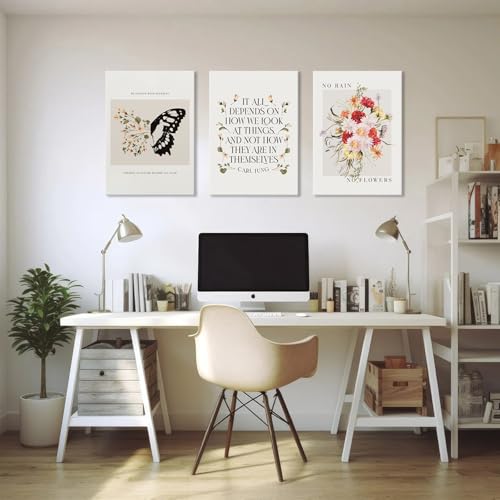 VVL 3Pcs Inspirational Quotes Wall Art for Office Mental Health Canvas Wall Art Motivation Painting Picture Wall Decor for School Office Treatment Room Home Decoration 12x16in - color: Inspirational Floral Canvas, size: 12x16 in
