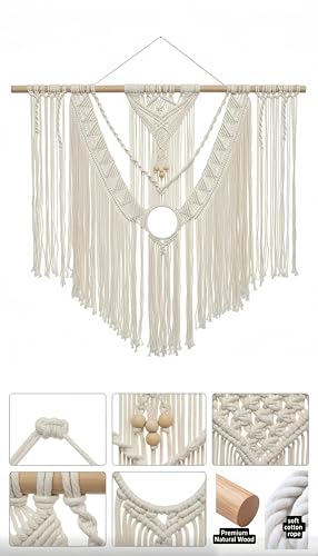 Large Macrame Wall Hanging Macrame Wall Decor Tapestry For Headboard Bedroom Livingroom Boho Fiber Home Art (White-C) - color: White-C