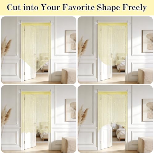 2 Pack 39 x 79 Inch String Curtains for Doorway, Home Decor Sequin Glitter String Curtain Boho Doors Tassel for Windows, Closet, Living Room, Bedroom, Hallway, Party (Beige) - color: Beige