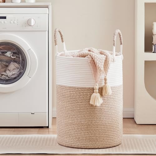 80L Extra Large Laundry Hamper Basket Tall Woven Rope Clothes Hamper Blanket Basket for Living Room Bathroom Bedroom Brown 16"L x 16"W x 22"H - color: Brown1, size: Extra Large (80L)