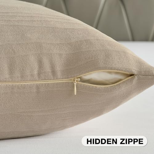 FUTEI Pack of 2 Chenille Decorative Throw Pillow Covers 20x20 Inch,Soft Crushed Striped Texture Cushion Case,Modern Home Decor for Couch Bed Living Room,Beige - color: Beige, size: 20" x 20" (Pack of 2)