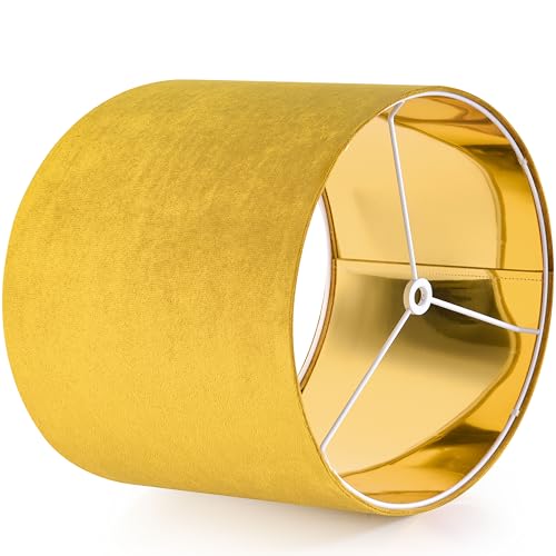 Yellow Velvet Drum Lamp Shade Medium Lampshade 13``Top×13``Bottom×10``High(Spider) Modern Lamp Shade for Table & Bedside Lamp Replacement Lampshades in Hand Crafted - By GO&SO - color: yellow--1, size: 13*13*10 inch-1 Pack