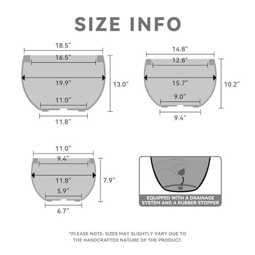 Kante 19.9",15.7",11.8" Dia Round Concrete Planter Set of 3, Outdoor/Indoor Large Bowl Plant Pots with Drainage Hole and Rubber Plug for Garden Patio Balcony Home, Weathered Concrete - color: Weathered Concrete, size: 19.9"D + 15.7"D + 11.8"D