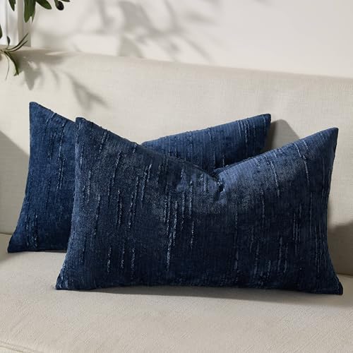 Set of 2 Summer Decorative Throw Pillow Cover 12x20, Solid Farmhouse Neutral Cushion Covers with Hidden Zipper, Soft Textured Throw Pillows for Bedroom Living Room Couch, Blue - color: Blue, size: 20" x 12" (Pack of 2)