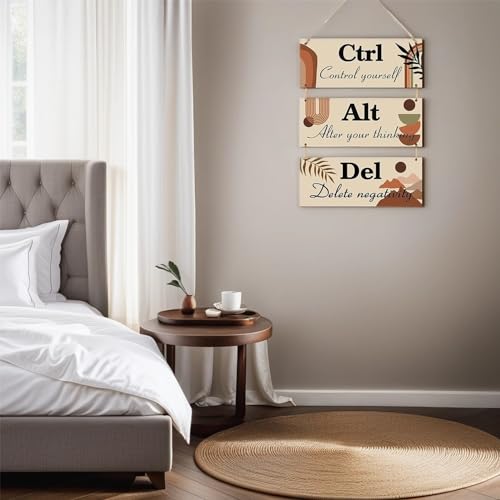 Motivational Wall Decor, 3 Pcs Bohemian Inspirational Wooden Hanging Signs with Sayings Positive Affirmations Wall Art Sayings for Office Dining Hall Living Room Bathroom(Boho)