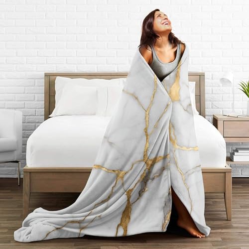 Marble Print Throw Blanket for Couch Chair Sofa Bed, Flannel Soft White Golden Abstract Modern Elegant Luxury Seasonal Warm Cozy Farmhouse Blanket for Bedroom Living Room Car All Season 30"x 40" - color: Marble03, size: 30X40 inch