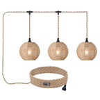 3 Lights Plug in Pendant Light with Cord On/Off Switch Rattan Hanging Lamp with 22ft Hand Woven Wicker Plug in Chandelier Boho Hanging Lights Fixture for Bedroom Kitchen Hallway Foyer - size: Plug 3 Lights Round