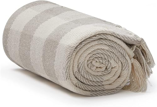 Americanflat 50x60 Throw Blanket - Soft and Breathable Cotton Throw Blanket for Couch, Bed, Chair - Decorative Blankets Perfect for Home, Office, or Outdoor Use - Cream and Beige Plaid Design - color: Cream & Beige Plaid