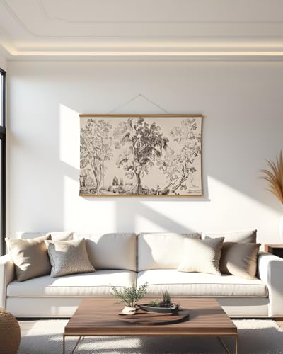 VIYYIEA Extra Large Size Canvas Wall Art, 36x54 Inch Vintage Tree Landscape Hanging Scroll, Oversized Rustic Nature Artwork for Living Room, Bedroom, or Study - color: Three Trees Composition
