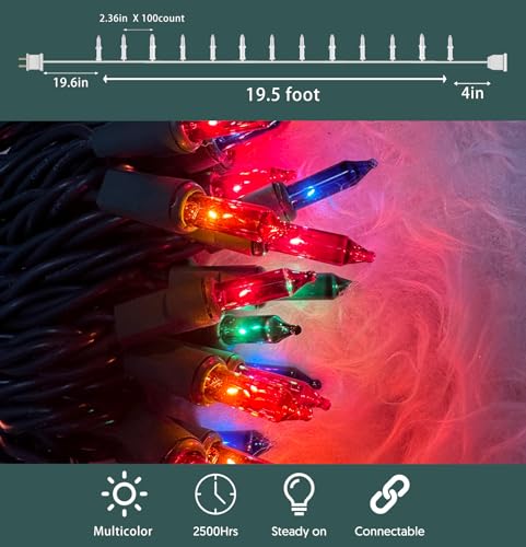 HISHINY Christmas Lights 100 Count Multicolor Christmas Tree String Lights with Green Wire for Outdoor Indoor Christmas Decorations Wedding Decorations Valentines Day Decor,UL Certified (21feet) - color: Multicolor