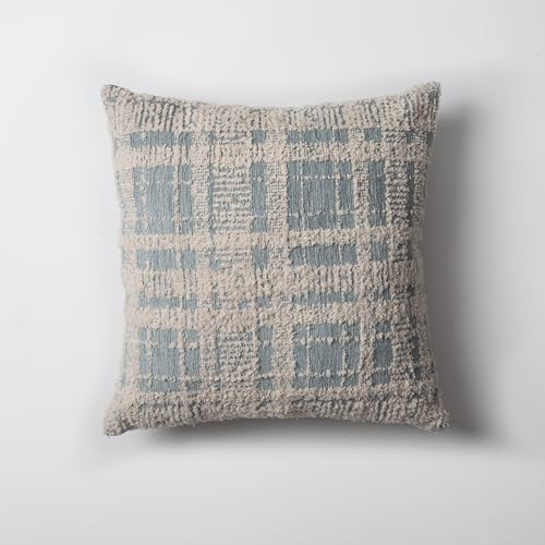 Woven Jacquard Throw Pillow Cover, Pack of 1 Geometric Pattern Textured Decorative Cushion Covers for Sofas, Couches, Fade Resistant Pillow for Sofa & Couch, Teddy, Blue, 18x18 Inch - color: Blue