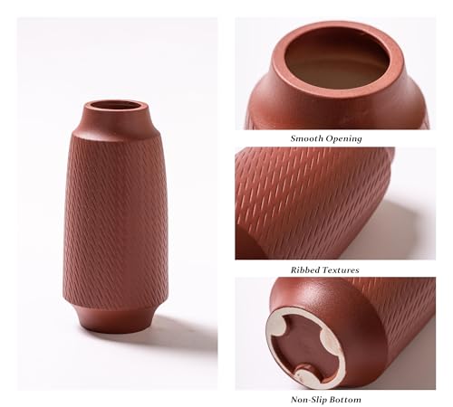 Ceramic Vase Set of 3, Modern Multicolor Pattern Flower Vases for Home Decor, Office, Centerpieces, Boho Farmhouse Style (Red/Green/Orange) - color: Terracotta, Sage Green, Sand-vt2