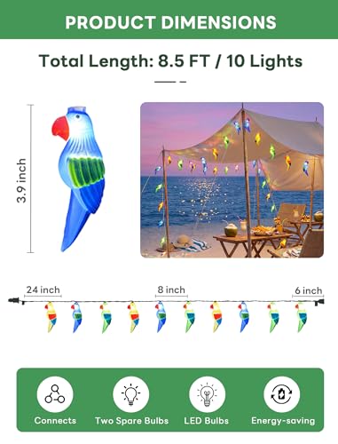 Multicolor Parrot String Lights, 8.5Ft Parrot Camping Outdoor Party Lights with 10 LED Multicolor Parrot Lights, Summer Patio Decorations String Lights for Bedroom Home Decks Party Lighting - color: Parrot lights