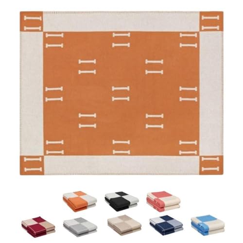 Fcteap h Blanket Soft Throw Blanket Faux Fleece Cashmere Plaid Warm Shawl Thick Knitted Plush Cozy Comfy for Women Throw Blanket for Sofa Couch Bed Queen King Size 55x66 in (Orange) - color: Orange
