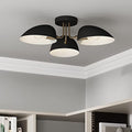 Nathan James Argo Semi Mount Flush Ceiling Light, 3-Lights Modern Retro Lighting with Black Rounded Shades for Hallway, Dining Room and Bedroom, Brass Gold/Black - color: Brass Gold/Black, size: 1