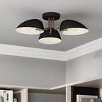 Nathan James Argo Semi Mount Flush Ceiling Light, 3-Lights Modern Retro Lighting with Black Rounded Shades for Hallway, Dining Room and Bedroom, Brass Gold/Black - color: Brass Gold/Black, size: 1