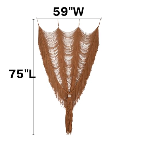 Macrame Curtain Boho Curtain Doorway Window Wall Decor Fiber Yarn Art Handwoven Wall Hanging Art Craftsmanship Home Door Bedroom Wedding Backdrop Arch,Closet Room Divider 59" W x 75" H (1 Panel,Khaki) - color: Khaki
