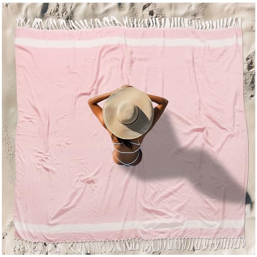 Vikumond Oversized Turkish Beach Towel Blanket XXL Cotton Sandproof Towels Boho Woven Extra Large Big Sand Free Giant Throw Blankets Huge Quilt XL Picnic Camping Necessities Cloud for Adult Gifts - color: Woven Pink, size: Xxxl(88x82 In,224x208 Cm)