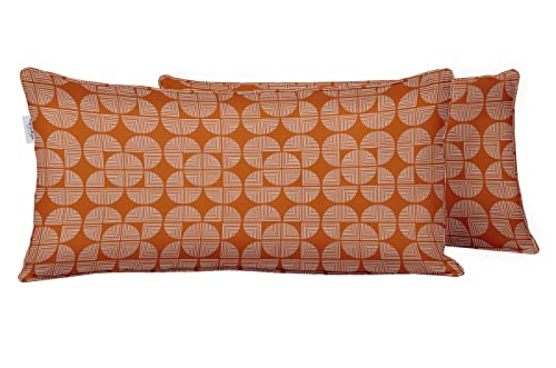 Indoor/Outdoor Polyester Fabric Lumbar Pillow Cover, All-Weather Waterproof Rectangular Cushion Case for Patio Furniture, 12 x 18 Set of 2 - Geometric-61 - color: Orange, size: 18" x 12" (Pack of 2)