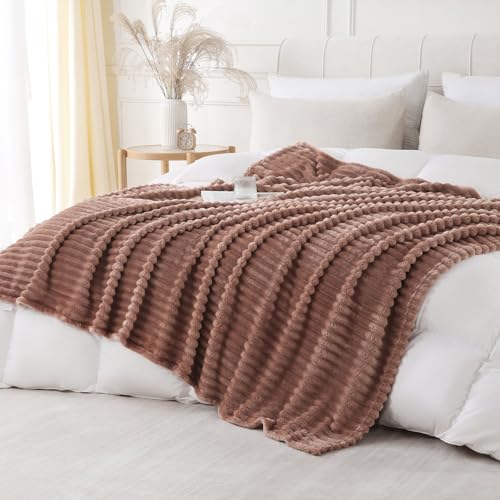 Chocolate Throw Blanket for Couch Sofa 50x70 inches Striped Fleece Blankets Room Home Decor Lightweight Plush Soft Cozy Gifts for Women Mom Girls - color: Chocolate, size: Throw XL(50"x70")