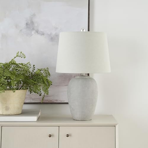 Nourison Home 23" Vintage Gray Ceramic Table Lamp with Light Gray Linen Shade, Traditional Bedside Accent Lamp, Nightstand Lamp for Bedroom, Living Room - color: Vintage Grey, size: 1 Lamp - Drum Shade